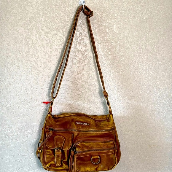 Montana West Tan Stone Washed Purse Crossbody Top Zip Closure Many Pockets NWT‎ - Picture 1 of 11